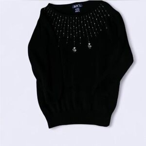 Vintage Black Sweater with Beaded Accents